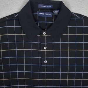 Grant Thomas Black Check Double Mercerized Cotton Casual Mens Polo Shirt Size S